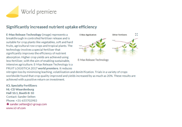 E-Max Release Technology World premier at Spotlight, Fruit Logistica